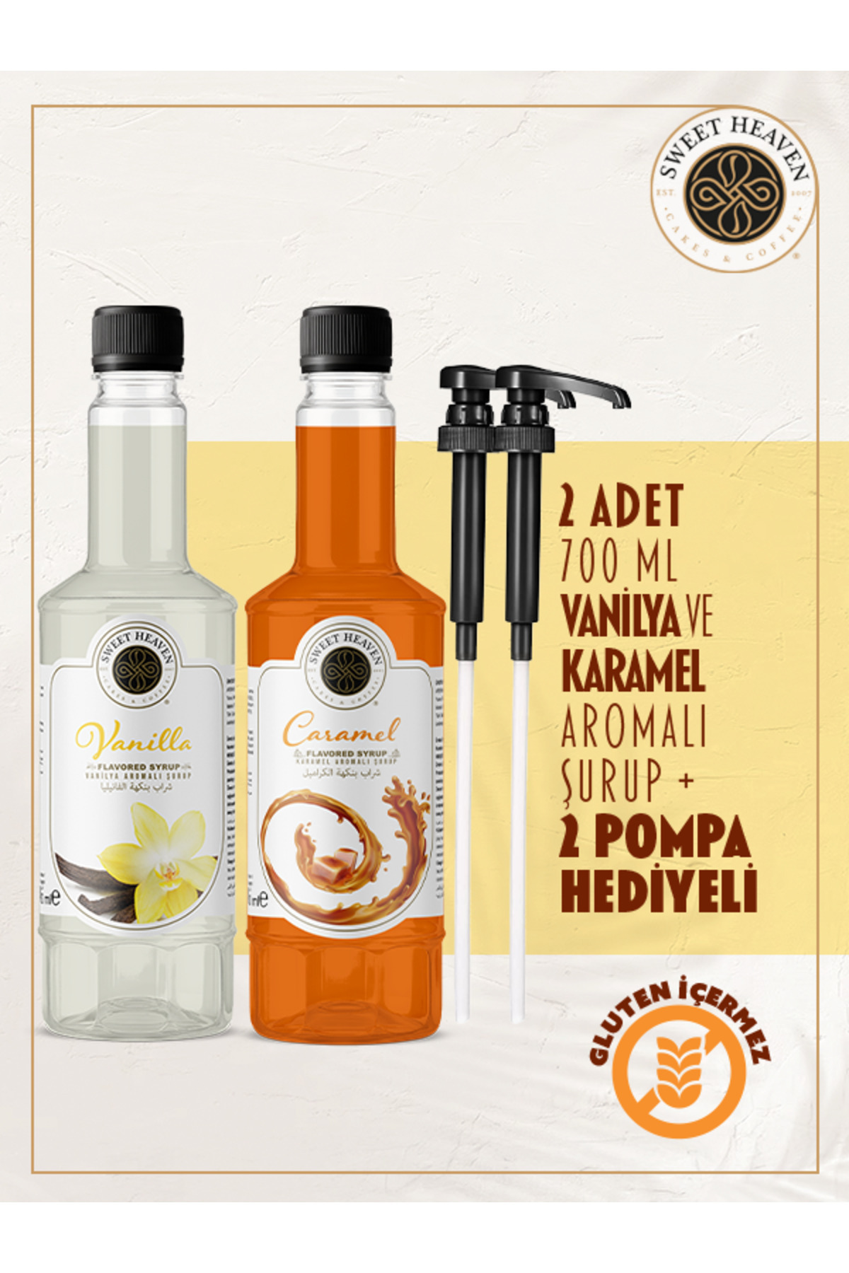 Vanilya  ve Karamel Aromalı Şurup 700ML + Pompa Hediye